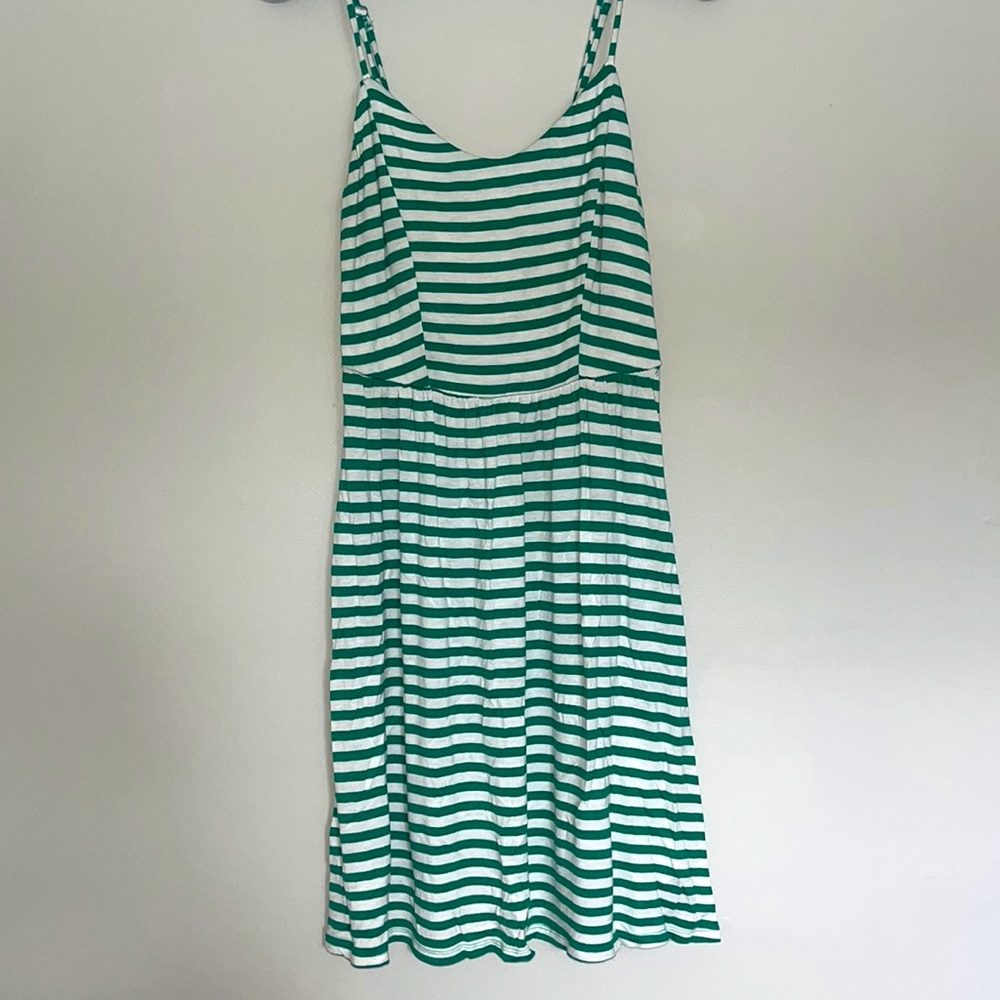 Old Navy Green & White striped spaghetti strap dress